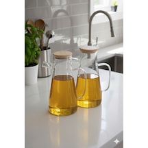 Borosilikat Masterchef Bambu Kapaklı Cam Yağlık 2 Li Set 900 Ml+900 Ml Şeffaf