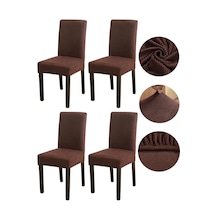Bambu Nano Kumaş Likralı Lastikli Sandalye Kılıfı Yıkanabilir Esnek Sandalye Örtüsü 4 Lü Set Koyu Kahverengi
