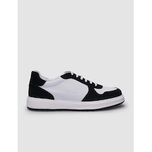 %100 Hakiki Deri Beyaz - Siyah Bağcıklı Erkek Sneaker-beyaz Beyaz