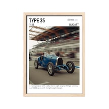 Bugatti Type 35 Ahşap Çerçeveli Poster Tablo Tarihi Yarış Aracı Ahşap 01