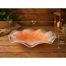El Yapımı Üfleme Cam Dekoratif Meyvelik & Sunumluk 38 Cm Çap Modern Rustik Tasarım Cam Kase