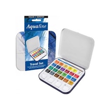 Daler Rowney Aquafine Travel Tablet Sulu Boya Seti 24 Renk Metal Kutu Çok Renkli