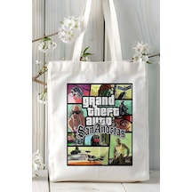 Art Hediye Grand Theft Auto Gta Oyun Baskılı Bez Çanta Omuz Çantası Kişiye Özel Model 24 Çok Renkli