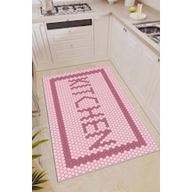Pembe Kaymaz Tabanlı Kitchen Yazılı Mutfak Halısı Ar493n11