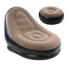 Snapbuy Ayak Dayamalı İç Dış Mekan Kullanımına Uygun Kadife Kaplamalı Berjer Şişme Koltuk - 2'li Set - Kahverengi - Krem