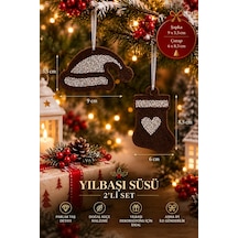 Taşlı Keçe Yılbaşı Süsü 2 Li Set Çift Taraflı Işıltılı Dekor 4 Renk Seçenekli Kahverengi