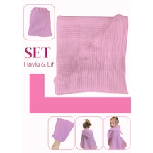 Joyous Mom Kids Organik Muslin Banyo Kese Ve Havlu Seti Koyu Pudra
