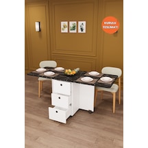 Lüks Katlanır Mutfak Yemek Masası %100 MDF  Pratik Çekmeceli Çalışma Masası KM30