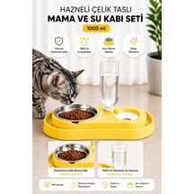 Hazneli Kedi-köpek Mama Ve Su Kabı Seti 1000ml Sarı