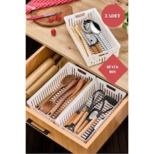 Büyük Boy Beyaz 2'li Set Modüler Kaşıklık Ve Kepçelik Çekmece Içi Düzenleyici Mutfak Organizer Beyaz