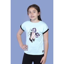 Toontoy Kids Toontoy Kız Çocuk Baskılı Bisiklet Yaka Kısa Kollu Tişört Su Yeşili