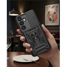- Samsung Galaxy S26 İle Uyumlu İçin Sürgülü Korumalı Yüzüklü Standlı Magnetic Tpu Tank Kapak - Siyah