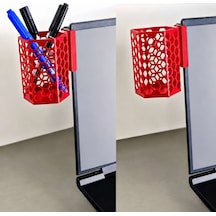 3d Baskı Monitor Kalemlik - Petek Desenli Laptop Kenar Altıgen Kalemlik-kırmızı Diğer