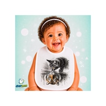 Kedili Keten Bebek Mama Önlüğü Yumuşak - Emici - Yıkanabilir - Özel Tasarım P063 Çok Renkli