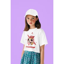 Sevbano Blossom Baskılı Unisex Power Puff Girls Çizgi Film Çocuk Tişört Beyaz