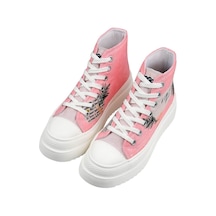 Kadın Vegan Pembe Kalın Taban High Sneakers - A Little Paris Always Tasarım Çok Renkli