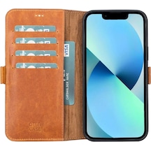 Apple İphone 13 Pro Max Uyumlu Deri Cüzdanlı Kılıf Karamel