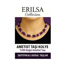 Sertifikalı Kırık Taşlı Model İnci Ametist Taşı Kolye Sakinli Çok Renkli