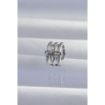 Pirinç Gümüş Renk Yonca Earcuff Küpe Tj-bkp9330 Tdrtr