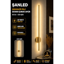 Dekoratif 20w İç Mekan Gold Kasa Gün Işığı Rengi 80 Cm Duvar Aplik Pilli 2 Adet