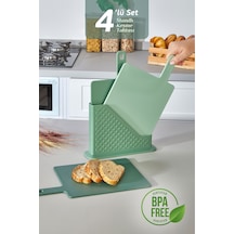 4'lü Tezgah Üstü Standlı Kulplu Kesme Tahtası - Çoklu Doğrama Tahtası Ekmek Sebze Et Kesim Panosu Yeşil