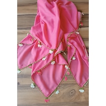 El Emeği İğne Oyalı Pembe Yazma / Yemeni - Çiçek Motifli Çeyizlik Eşarp Açık Pembe - Pembe