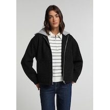 Colin's Colins Oversize Fit Fermuarlı Astarsız Çıkarılabilir Kapüşonlu Kadın Antrasit Ceket Cl1082169 Q1.v1 Anm Antra Melanj