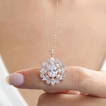 Mia vento Effective Diamond Paris Işıltısı Rose Renk Işıltılı Gümüş Kolye