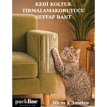 Packline Marketing Kedi Koltuk Tırmalama Koruyucu Şeffaf Yapışkanlı Mobilya Tırmalama Önleyici Bandı 30cm X 3metre