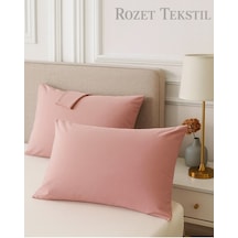 Gül Kurusu Pamuk Kumaş Kapaklı Yastık Kılıfı 2 Adet 50 X 70 Cm