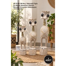 1 Adet Ahşap 3'lü Deve Kuşu Dekor Seti 60-70-90 Cm Boy, Dekoratif Figür, Ev Bahçe Aksesuarı Ostrich Wooden Ornament Dekorasyon Diğer