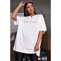 Tarzsokak Grlpwr Baskı Oversize T-shirt Beyaz