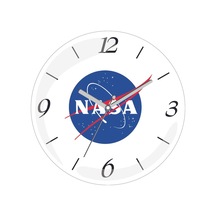 Nasa Logo Çap 30cm Sessiz Akar Bombeli Gerçek Cam Duvar Saati Siyah