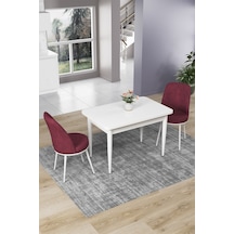 Canisa Concept Nil Serisi 70x110 Sabit Mutfak Masası Takımı Beyaz Masa 2 Bordo Sandalye Masa Beyaz Sandalyeler Bordo