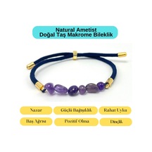 Sertifikalı Natural Ametist Doğal Taş Makrome Bileklik Ayarlanabilir Ölçü Mor