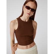 Koton Koton X Şahika Ercümen - Halter Yaka Yarım Atlet Fitilli Kahverengi 4sak10935ek Kahve