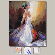 Beyaz Elbiseli Kemancı Sayılarla Boyama Seti - 40x50cm, Çerçeveli