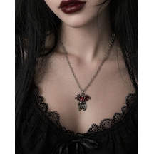 Gotik Kalp Kanat El Figürlü Kırmızı Detaylı Kolye Unisex Zincir Çok renkli