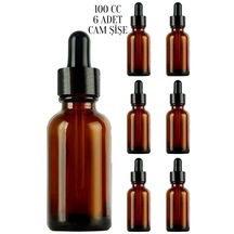 Rotanev 6 Adet 100 ml Amber Cam Damlalık Serum Şişesi 100 Cc Siyah Kapaklı Kahverengi Dropper Cam Şişe
