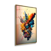 Krem Zeminde Renk Patlaması Gold Çerçeveli Cam Tablo