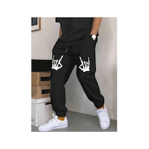 Tarzsokak Halloween Skeleton Hand Print Drawstring Waist Eşofman Altı Siyah