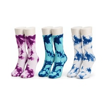 Unisex Batik Desenli Çorap 3 Lü Set Pamuklu Renkli Uzun Soket Dikişsiz Nefes Alan Spor Çorabı Günlük Çok  Renkli