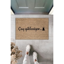 Rugmood Modern Dijital Baskı - Çay Yükleniyor - Kapı Önü Paspası Kahverengi