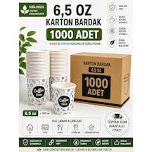 6,5 Oz Karton Bardak 1000 Adet Sıcak & Soğuk İçecek Uyumlu Tek Kullanımlık Dayanıklı Kağıt Bardak
