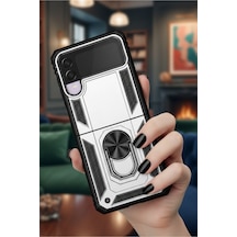 Samsung Uyumlu Galaxy Z Flip 3 Kılıf Yüzüklü Stand Olabilen Magnetic Tpu Tank Kapak