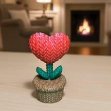 Örgü Desenli Kalp Kaktüs Dekoratif Masaüstü Obje 11,5x5,8 Cm