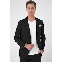 Efor Comfort Fit Mono Yaka Çift Yırtmaç Torba Cep Kendinden Desenli Casual Siyah Ceket C 706 Siyah