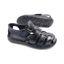 Derilax Hakiki Deri Masajlı Ortopedik Hafif Erkek Sandalet Siyah