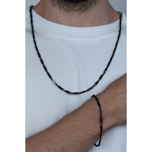 Dark Black Bambu Küp Unisex Çelik Kolye Ve Bileklik Seti Eck05S