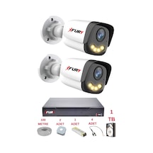 Fury 2 Kameralı 4 Warm Led Gece Renkli Görüş-cepten İzle-su Geçirmez Güvenlik Kamerası Seti 1tb
